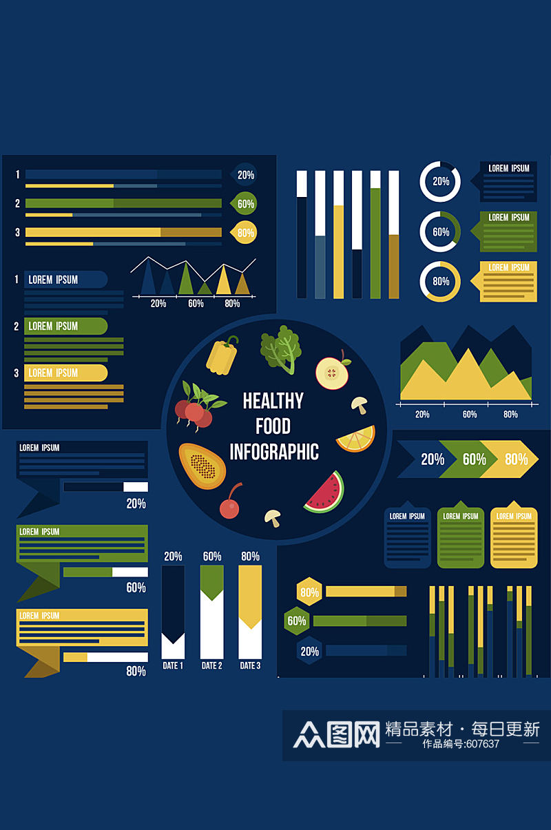彩色健康食物信息图矢量素材素材