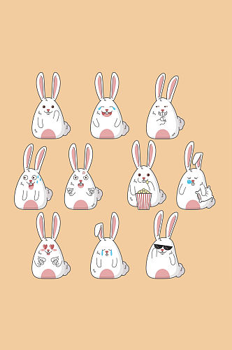 10款可爱表情白兔矢量素材