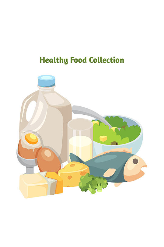 8个卡通健康食物组合矢量图