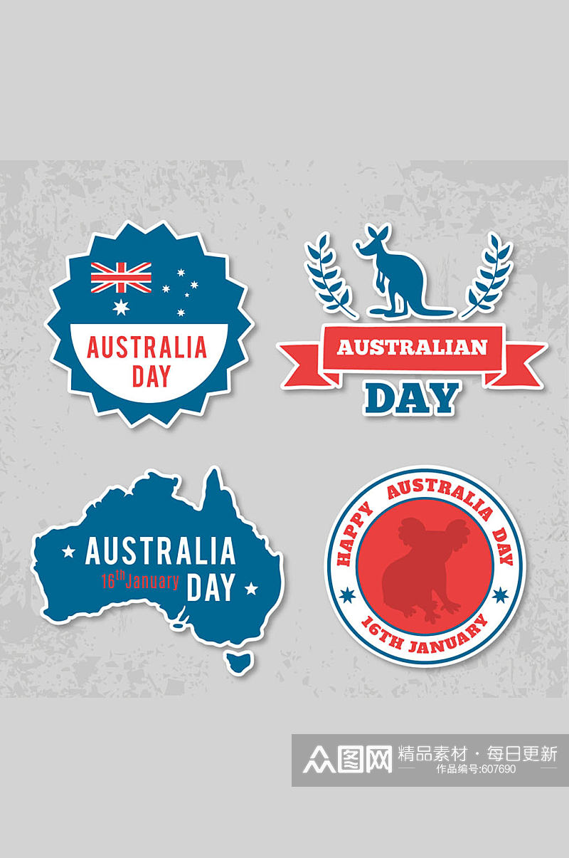 4款创意澳大利亚日标签矢量图素材