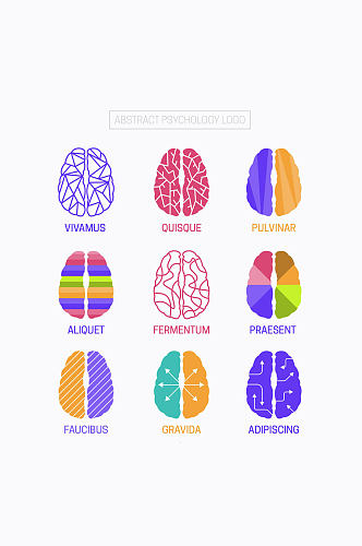 9款彩色大脑心理学标志矢量图