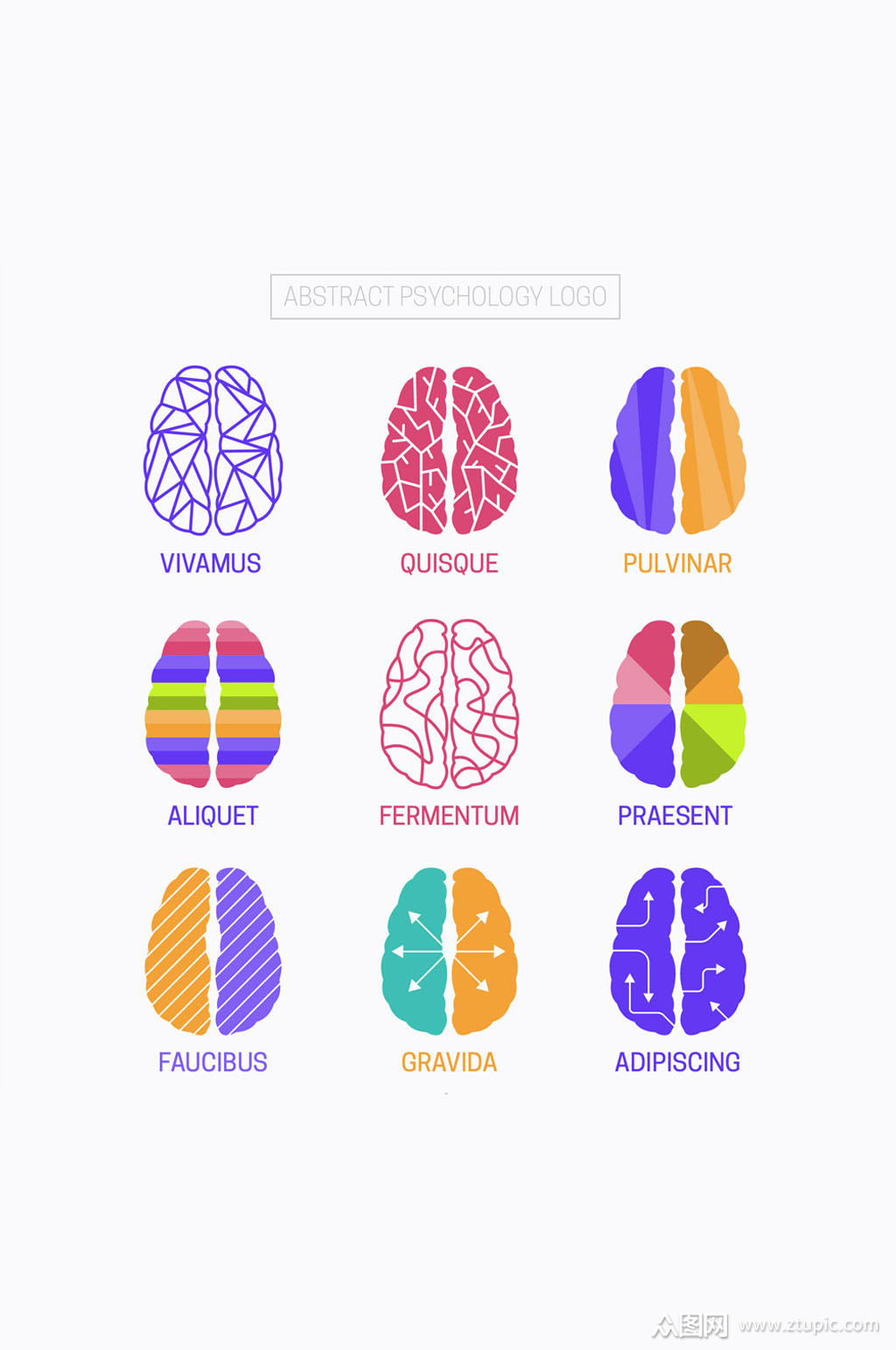 9款彩色大脑心理学标志矢量图素材
