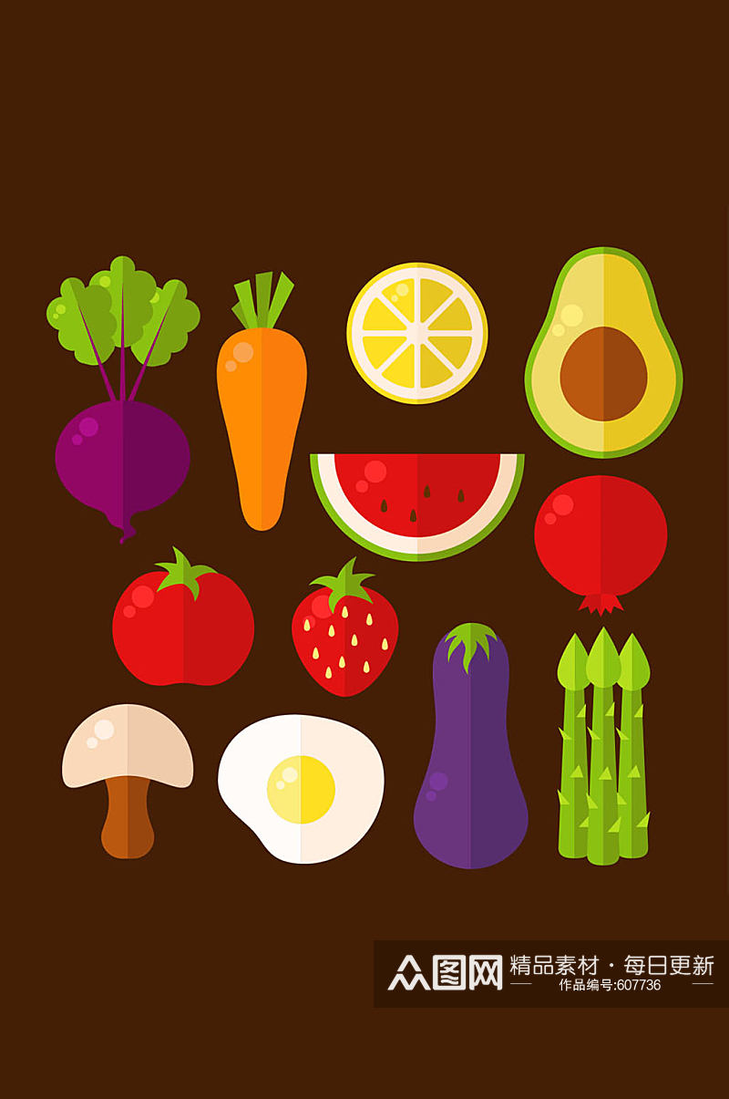 12款扁平化蔬菜和水果矢量图素材
