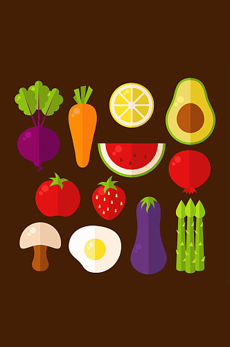 12款扁平化蔬菜和水果矢量图