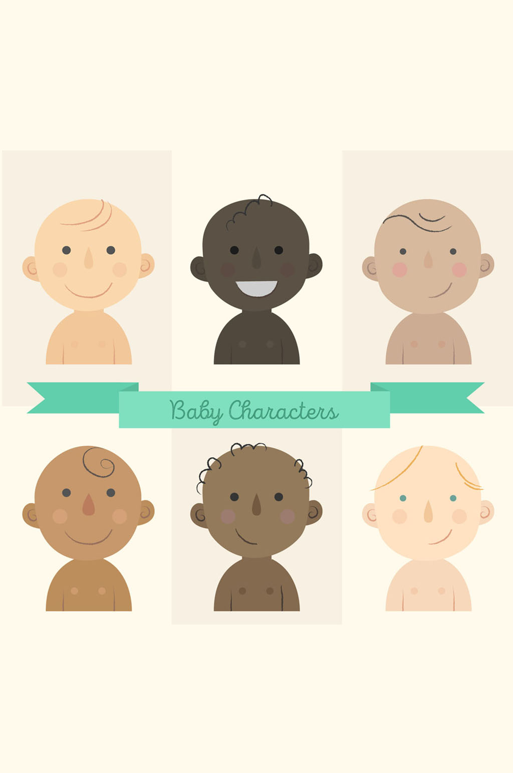 6款不同肤色婴儿设计矢量素材