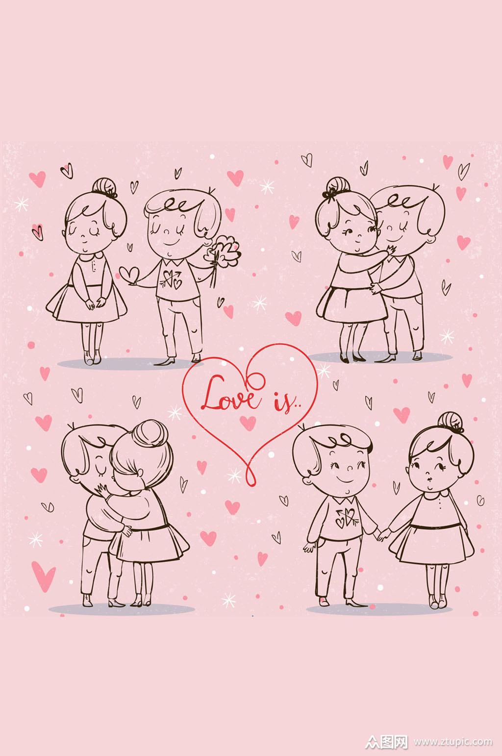 4款手绘情侣设计矢量素材模板下载-编号607785-众图网