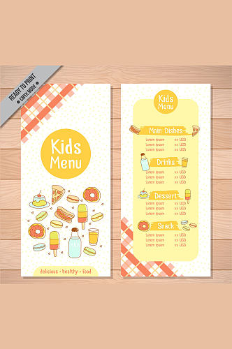 彩绘美味食物儿童菜单矢量图