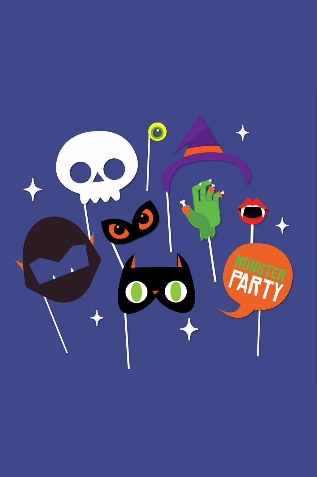 9款扁平化怪物派对面具矢量素材