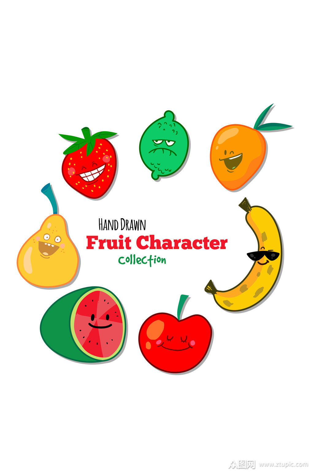 7款彩色表情水果矢量素材