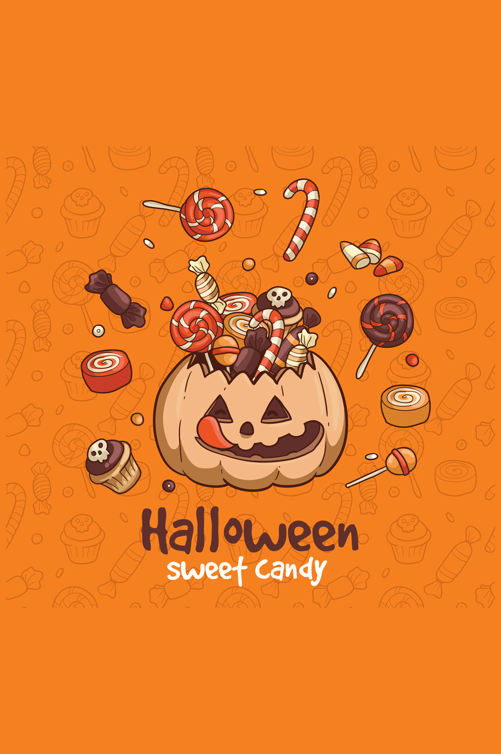 彩绘万圣节南瓜篮子和糖果矢量图