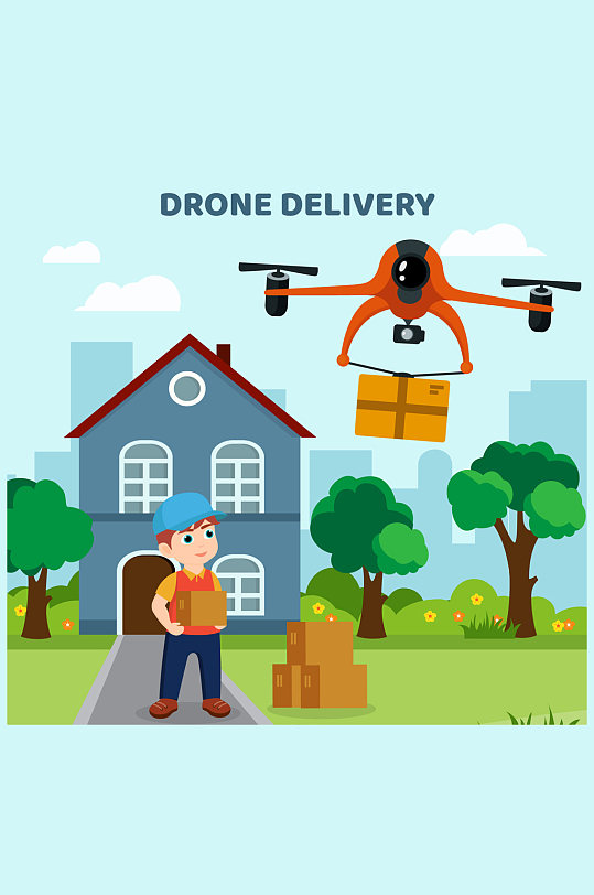 创意无人机运输快递插画矢量素材