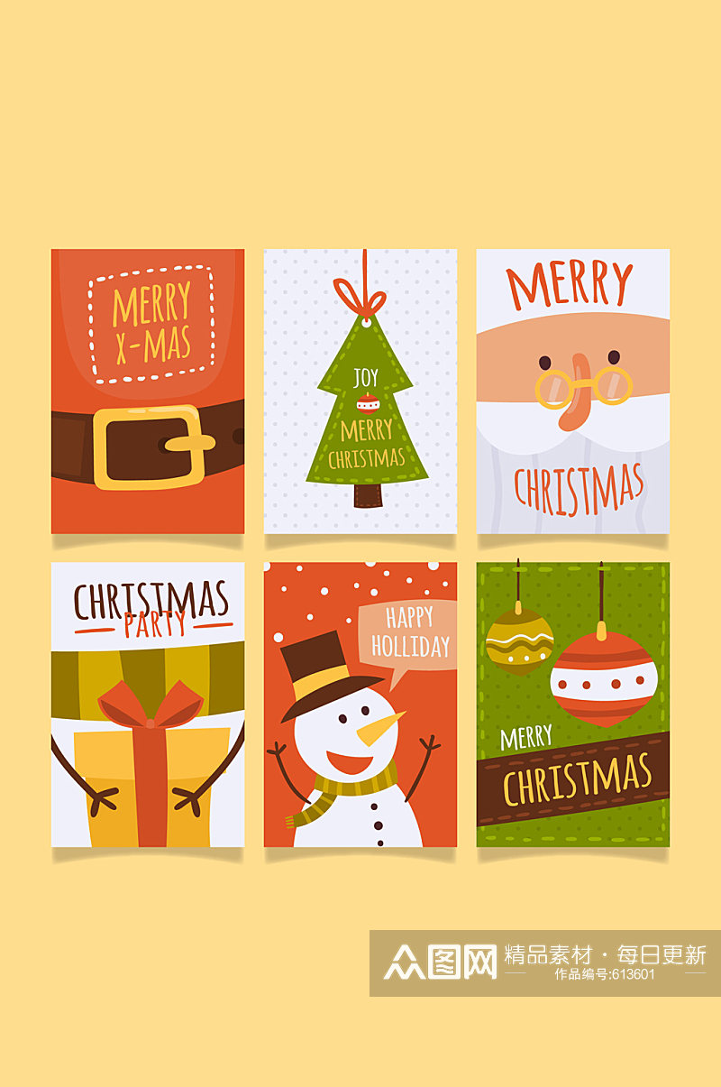 6款扁平化圣诞卡片矢量素材素材
