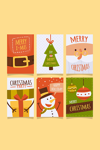 6款扁平化圣诞卡片矢量素材