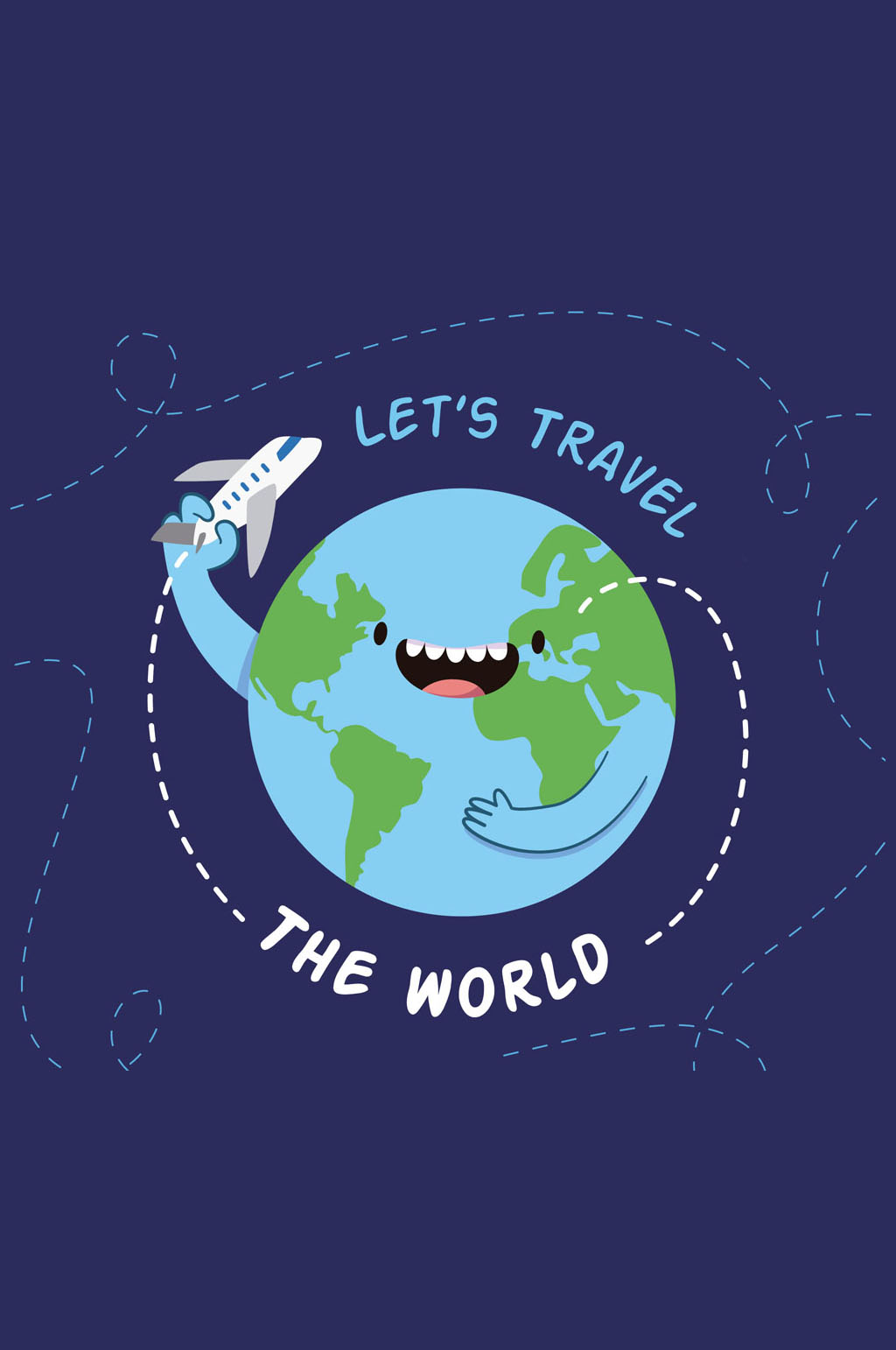 卡通玩飞机的笑脸地球矢量素材