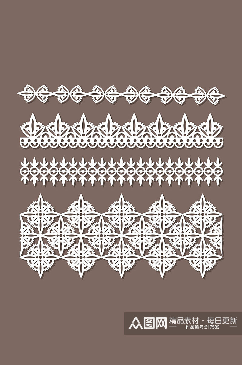 4款白色蕾丝花纹花边设计矢量素材素材