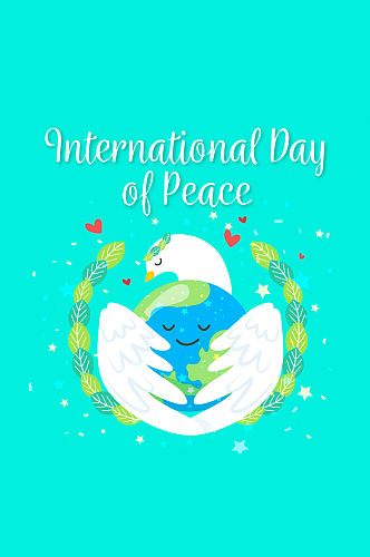 创意国际和平日怀抱地球的白鸽矢量图
