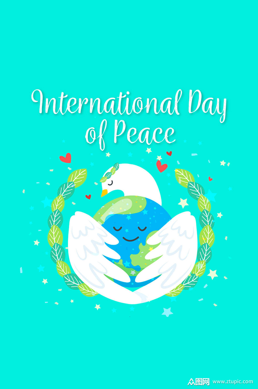 创意国际和平日怀抱地球的白鸽矢量图