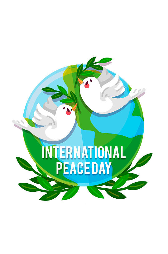 卡通国际和平日白鸽和地球矢量图
