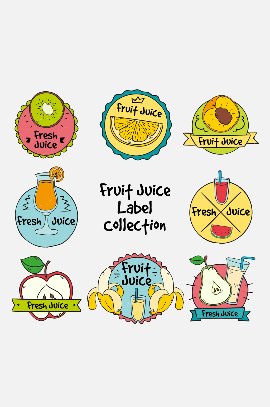 8款手绘水果汁标签矢量素材