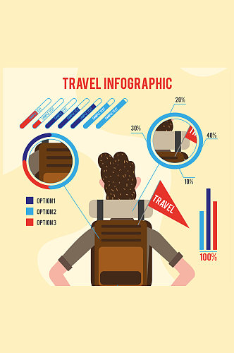 创意背包客男子背影旅行信息图矢量素材