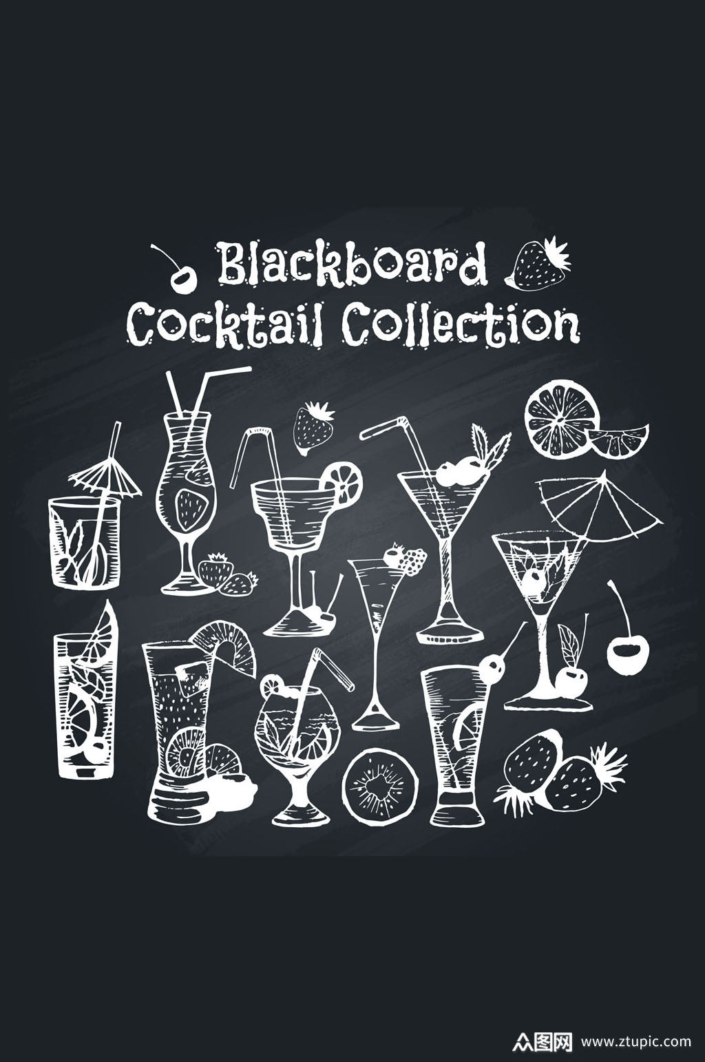 10款创意鸡尾酒黑板画矢量素材