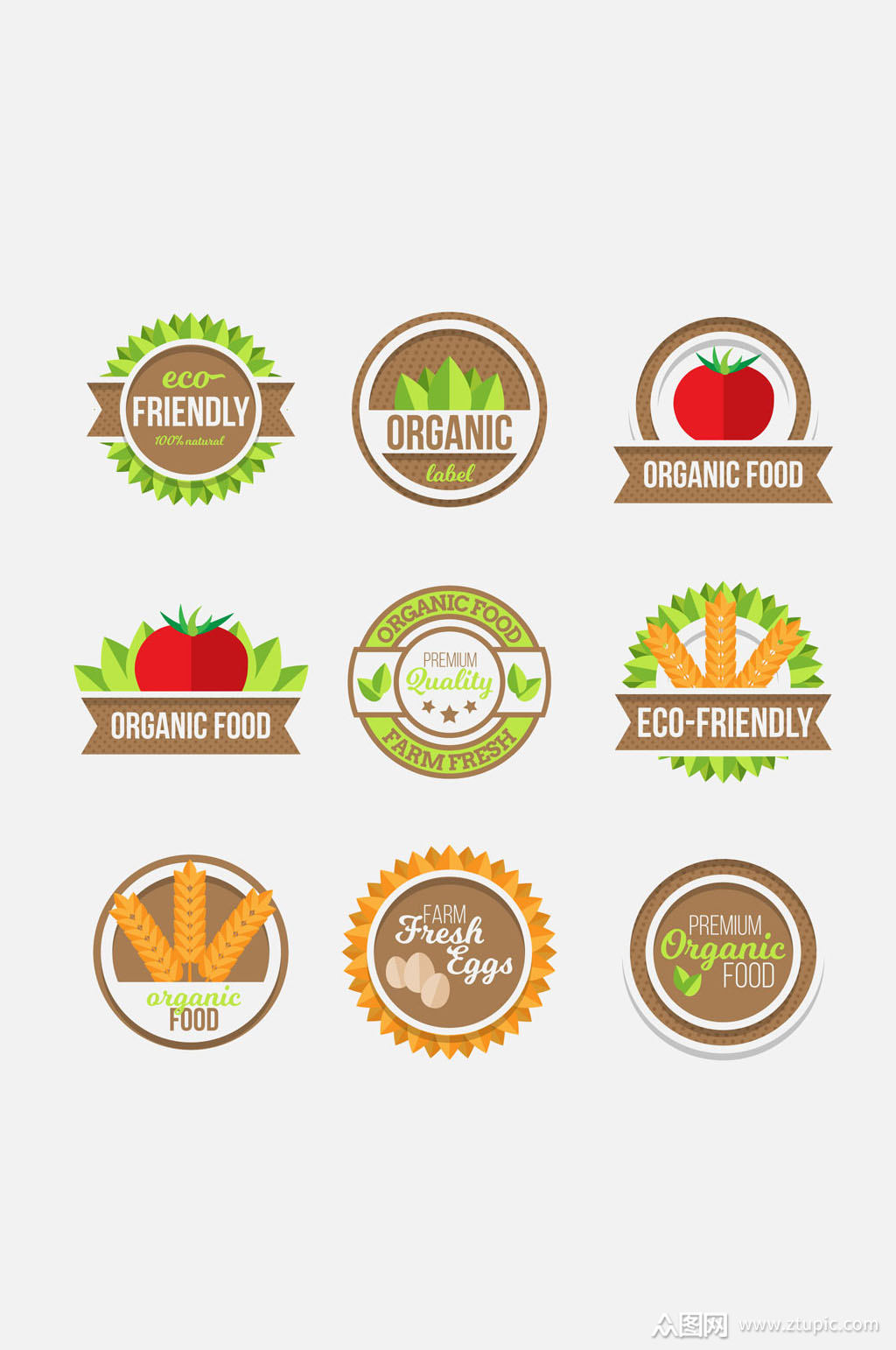 9款扁平化有机食品标签矢量图模板下载-编号617668-众图网