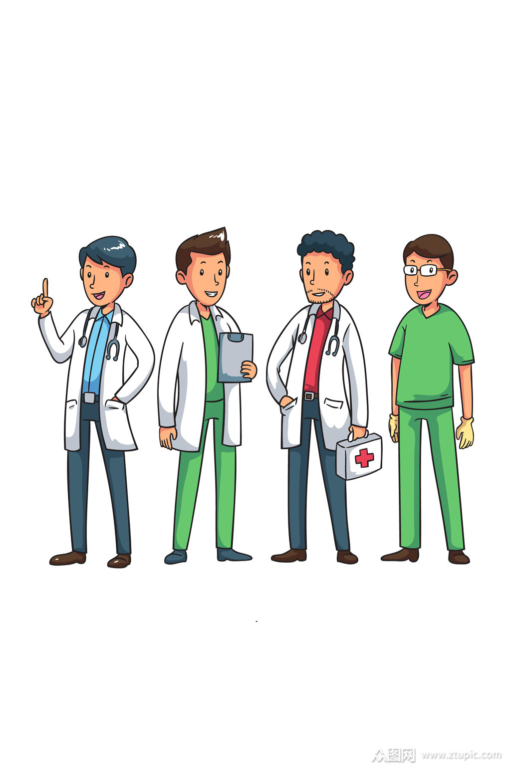 4款卡通男医务人员矢量素材