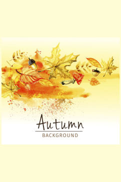 水彩绘秋季树叶和蘑菇矢量素材