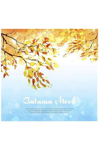 彩绘秋季金色树木树叶矢量素材