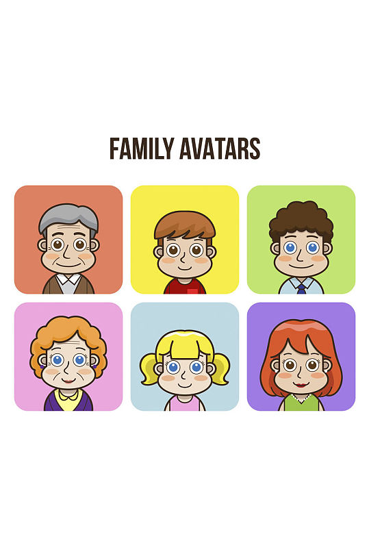 6款可爱家族人物头像矢量图
