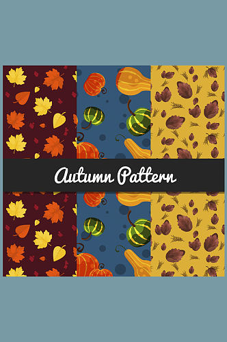 3款水彩绘秋季元素无缝背景矢量图