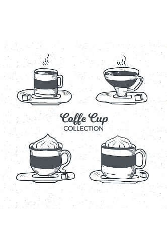 4款卡通咖啡杯矢量图