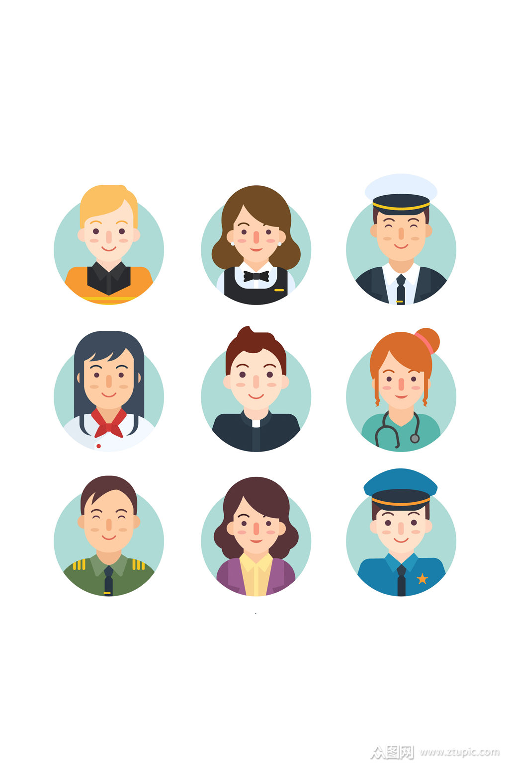 9款创意微笑职业人物头像矢量图