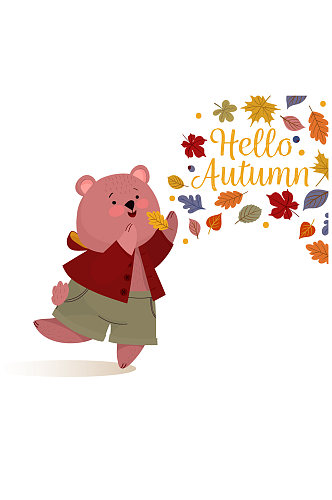 卡通秋季熊和落叶矢量素材
