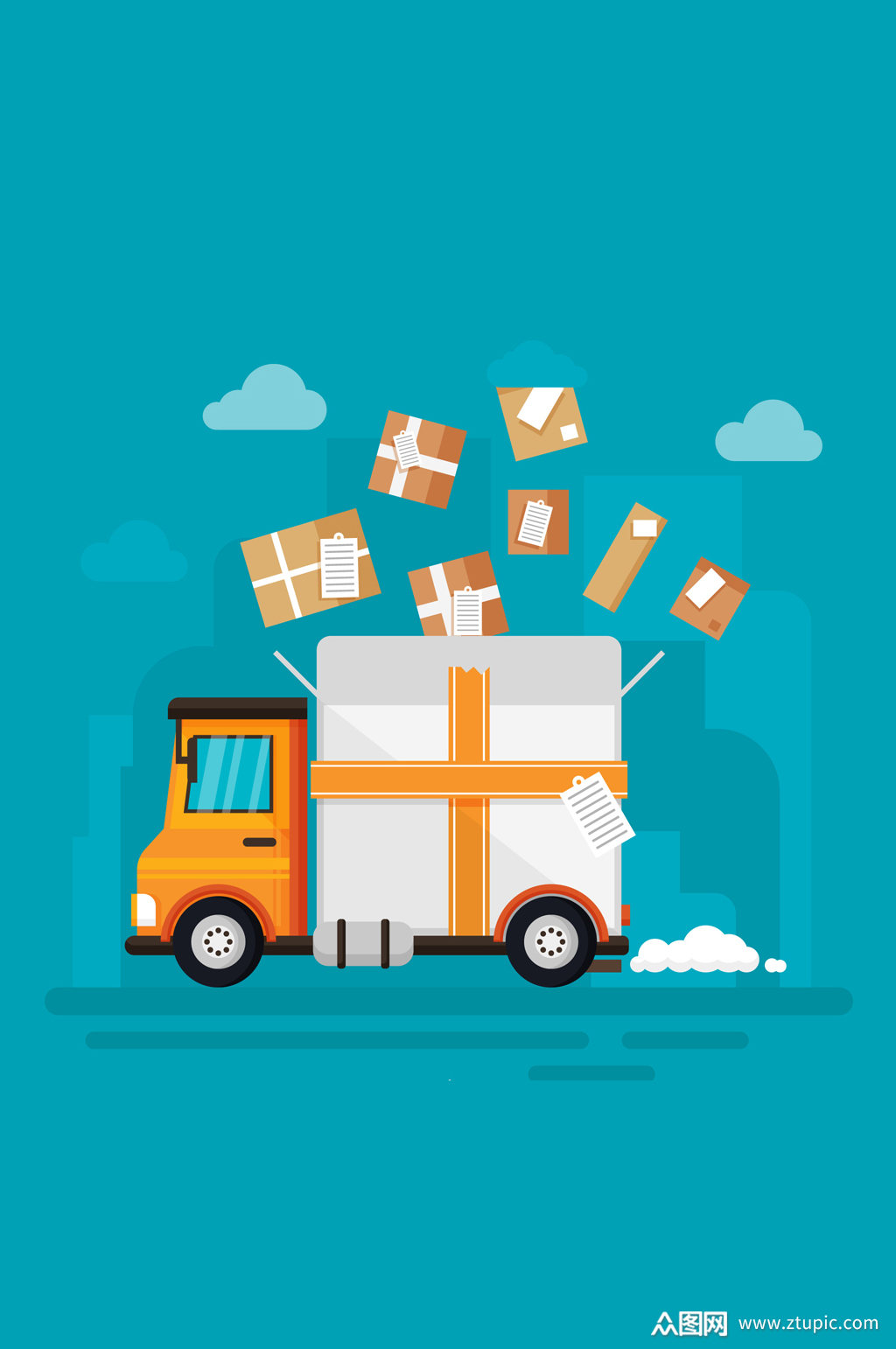 卡通运输车和包裹矢量素材