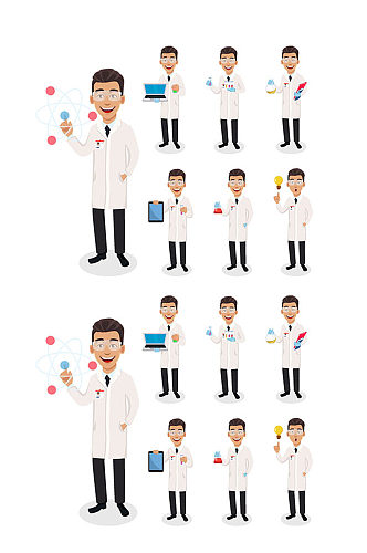多款卡通矢量医生不同动作元素