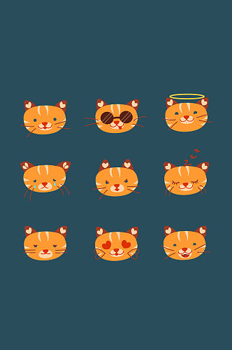 9款可爱橘色猫咪表情头像矢量素材