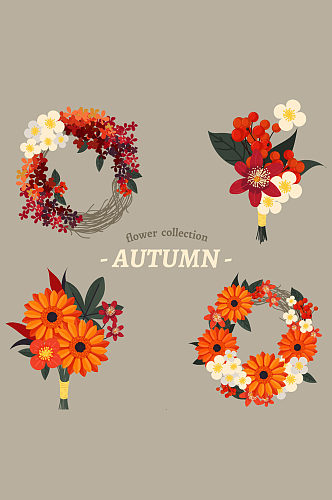 4款彩色秋季花环设计矢量素材