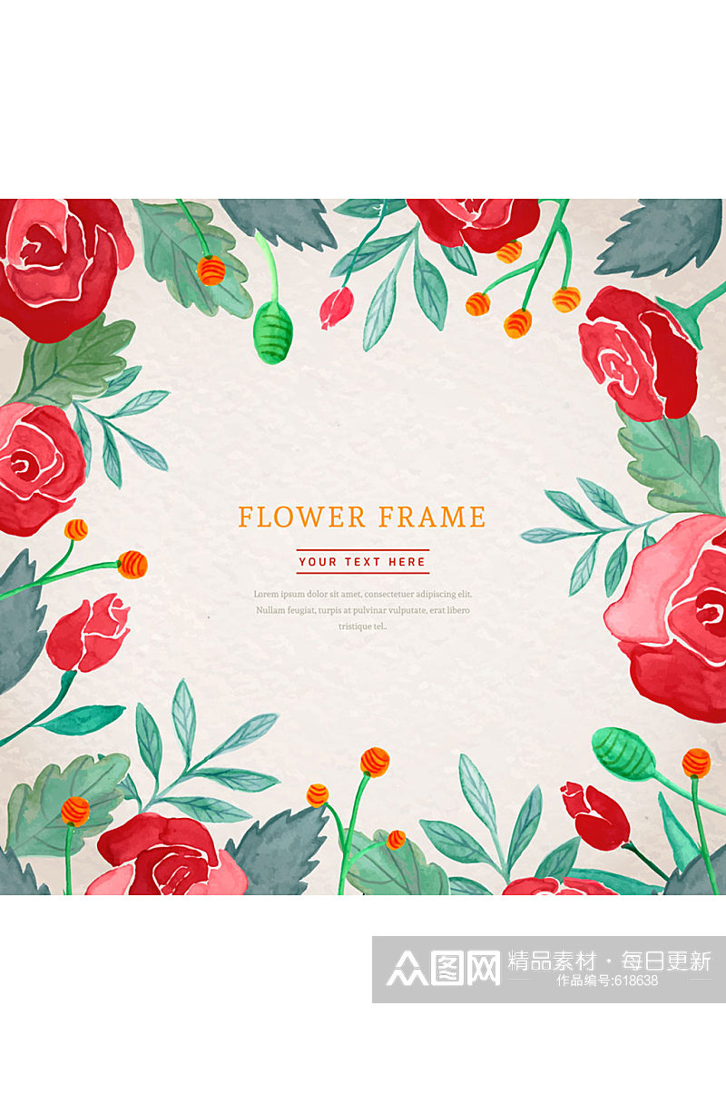 彩绘玫瑰花框架设计矢量素材素材