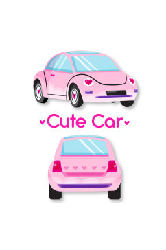 可爱粉色轿车正反面矢量素材