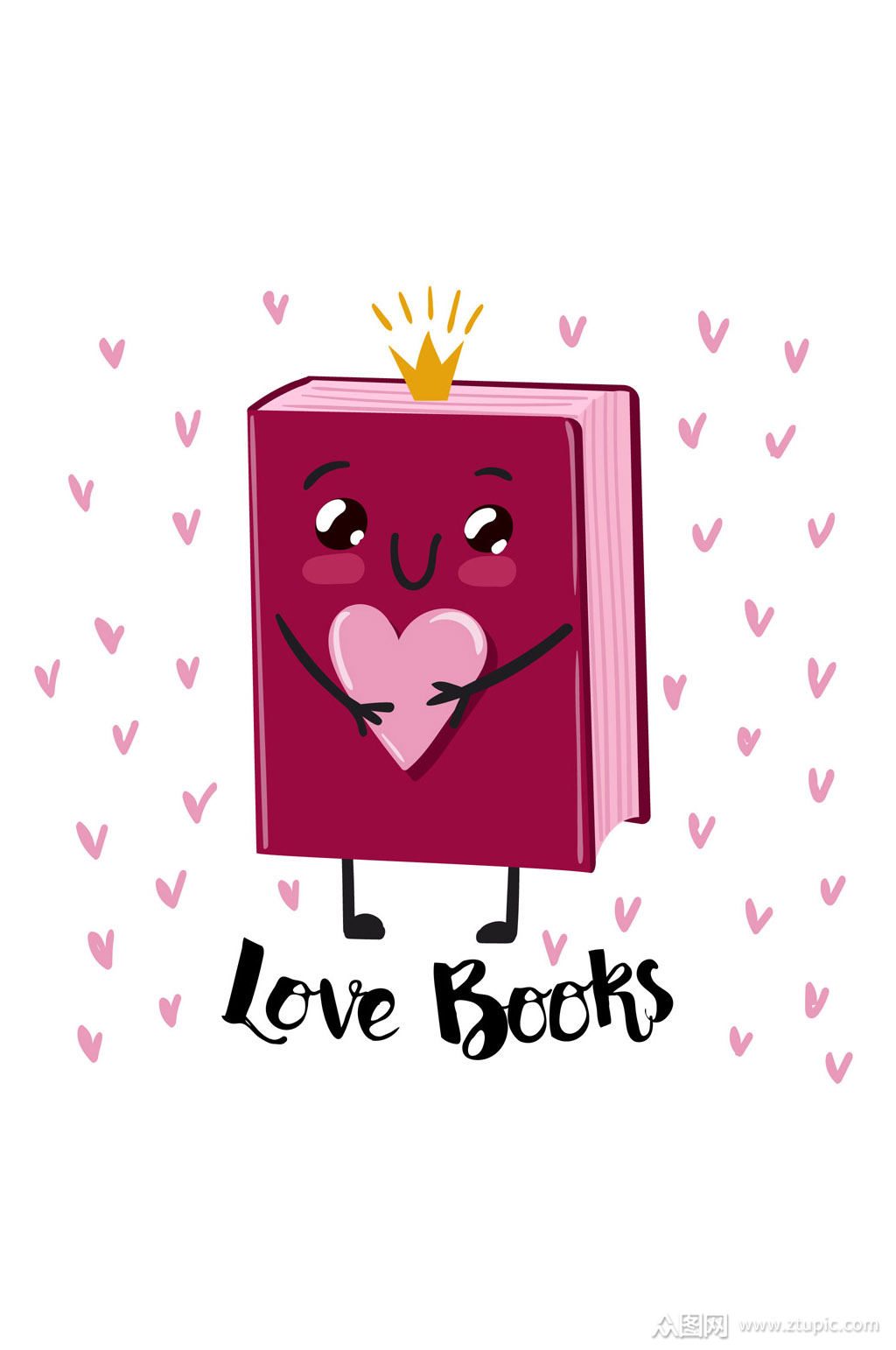 卡通怀抱爱心的书籍矢量素材