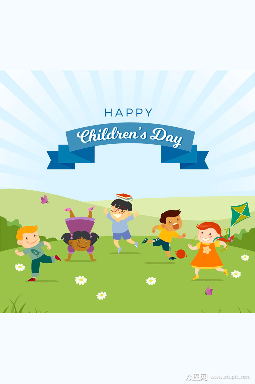 创意儿童节郊外玩耍的儿童矢量素材模板下载-编号619420-众图网