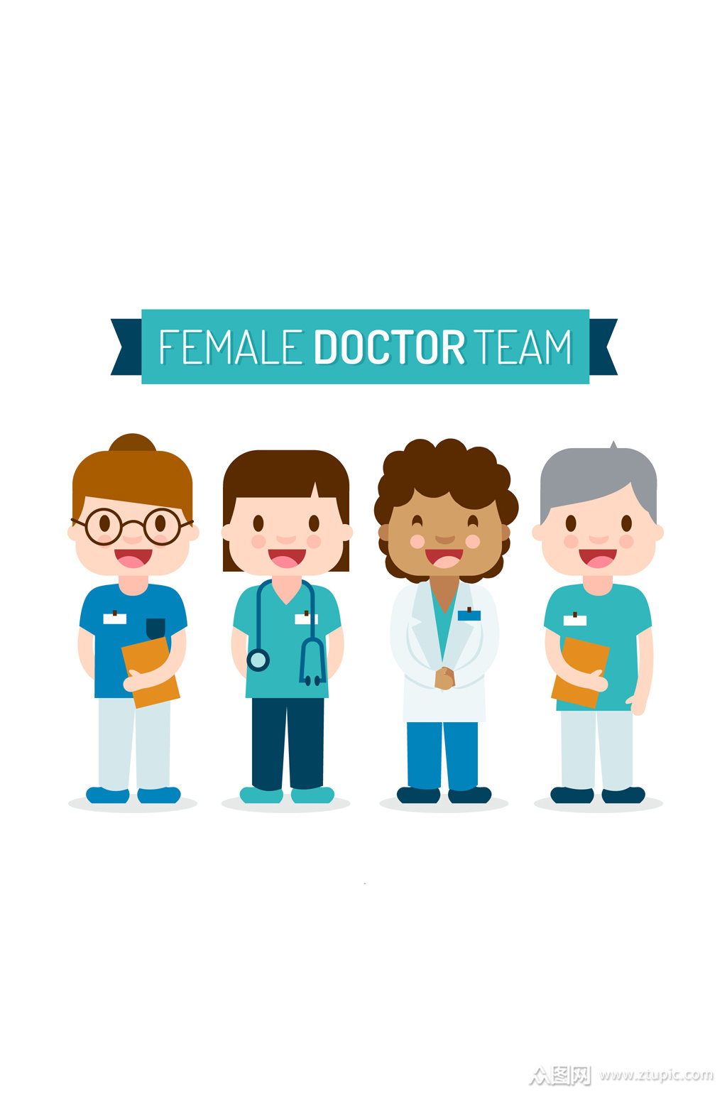 4款卡通医务人员设计矢量素材