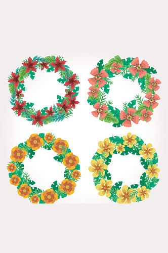 4款彩色花环设计矢量素材