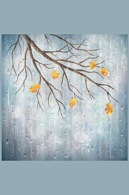 创意雨中的秋季树枝矢量素材
