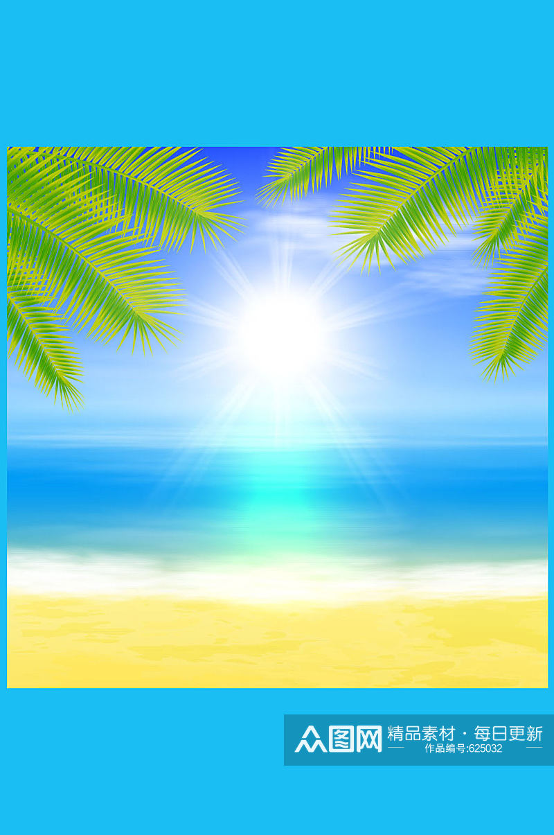 夏季沙滩大海棕榈树风景矢量图素材