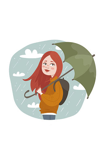 创意雨中撑伞的女子矢量素材