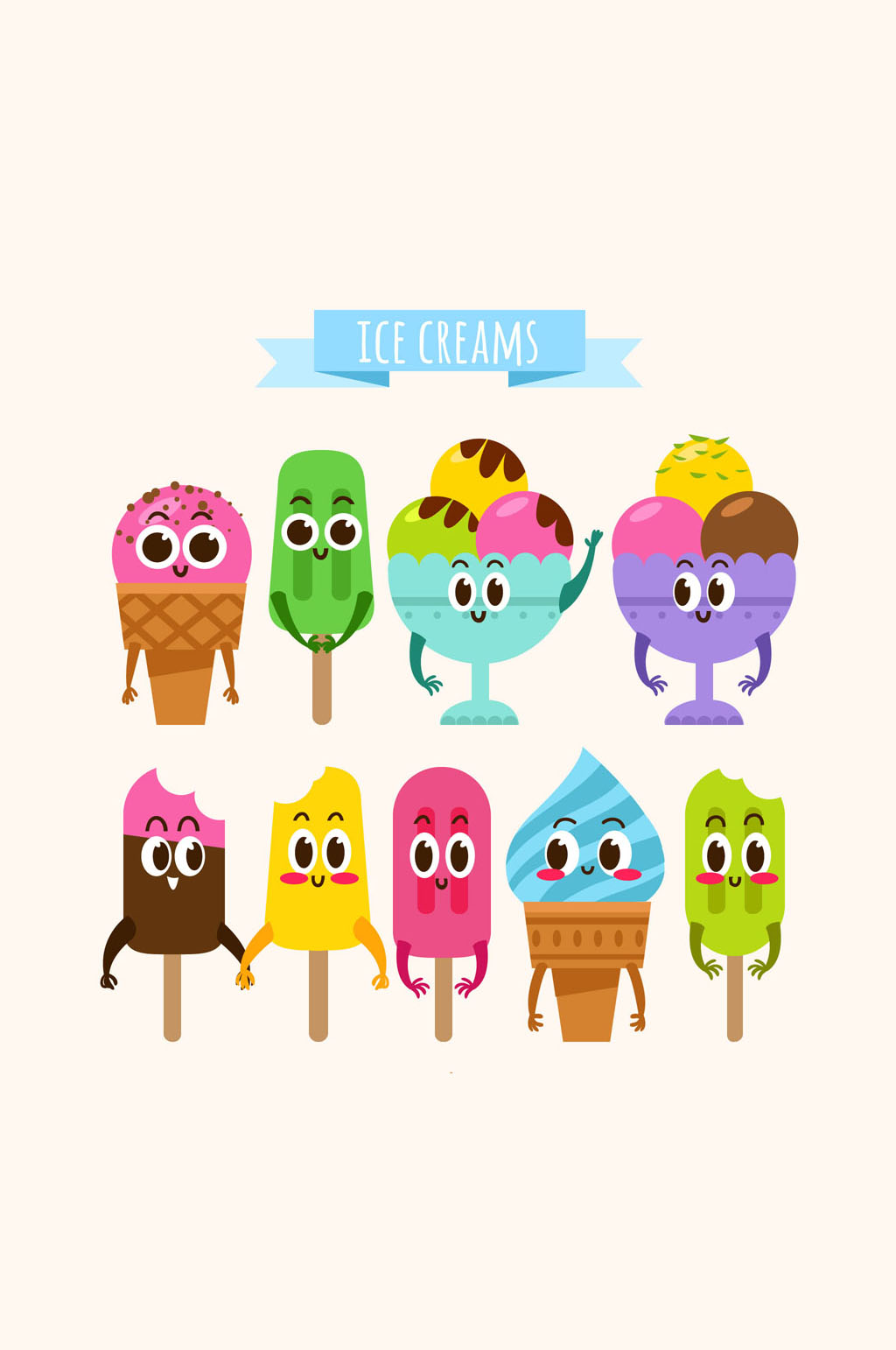 9款可爱表情雪糕设计矢量素材