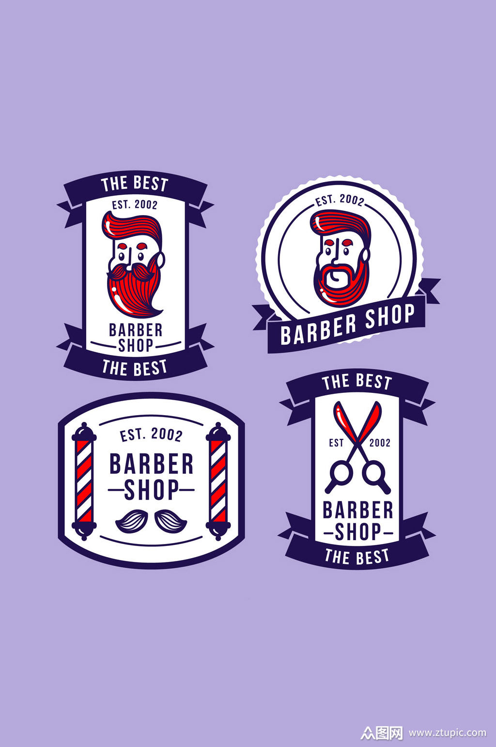 4款彩绘理发店标签矢量素材