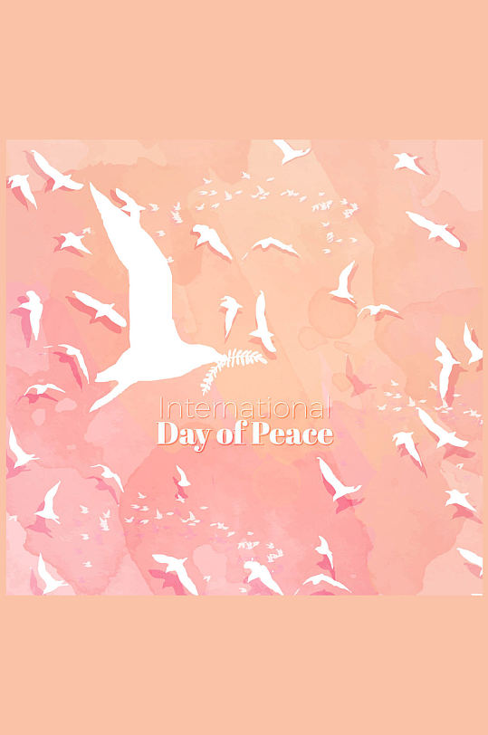 彩绘国际和平日白色鸽子群矢量图